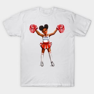 Inspirational motivational affirmation Cheer leader with Pom poms - Cheer Squad - anime girl cheerleader with Afro hair in puffs, brown eyes and dark brown skin side profile. Hair love ! T-Shirt